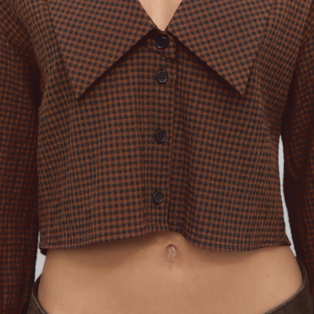 Zara plaid peterpan collar cropped shirt